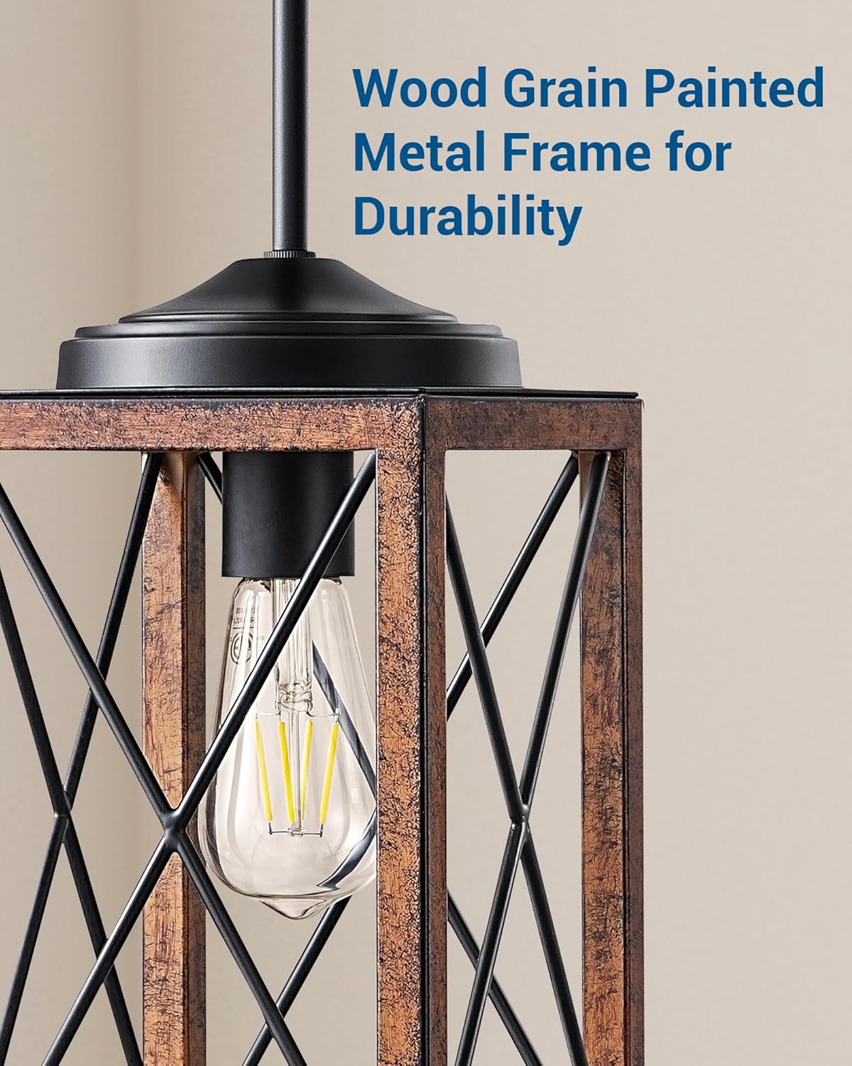 DEWENWILS 2 Pack Farmhouse Pendant Light, Metal Hanging Light Fixture with Wooden Grain Finish, 48 Inch Adjustable Pipes for Flat and Slop Ceiling, Kitchen Island, Bedroom, Dining Hall, ETL Listed