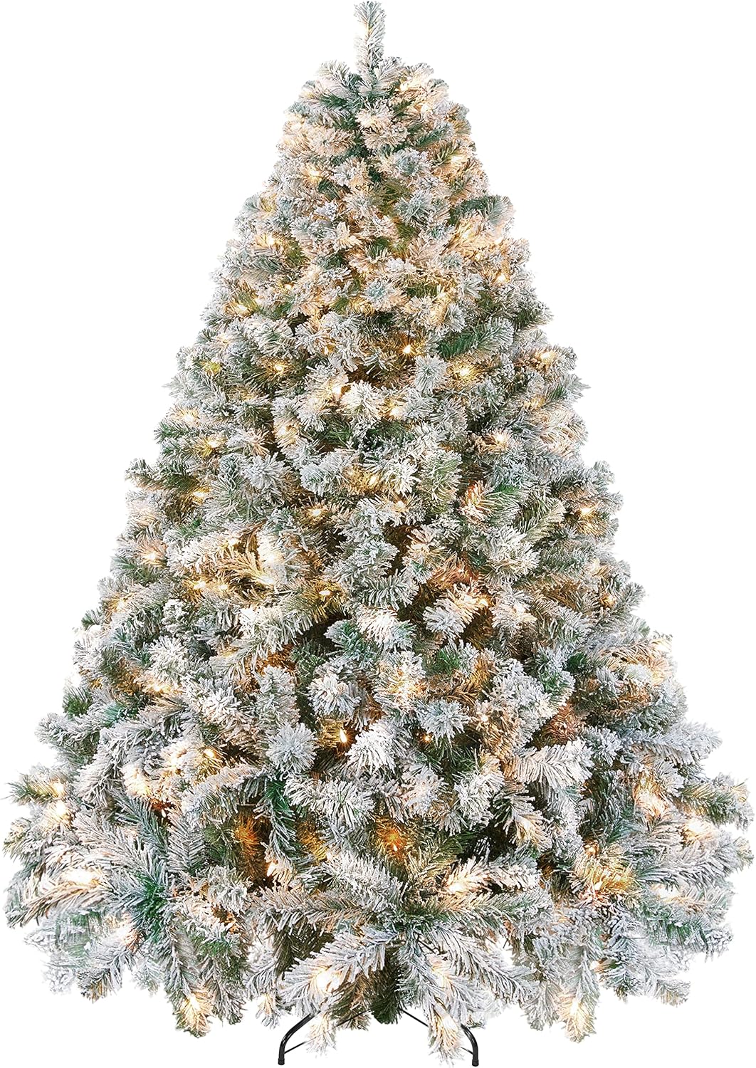 Yaheetech 6ft Snow Flocked Pre-lit Christmas Tree with 250 Warm White Lights, 820 Lush Branch Tips & Quick-Assembly Hinged Design, Full Artificial Xmas Tree for Winter Holiday Décor, Green & White
